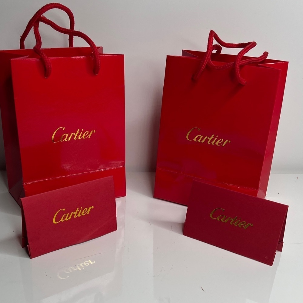 Cartier Two Small Red Gift Bags w/Small Reciept Envelopes 6” x 4.5” x 2.75”